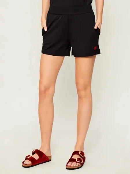 HUGO pantaloni scurți de lounge uni high waist negru