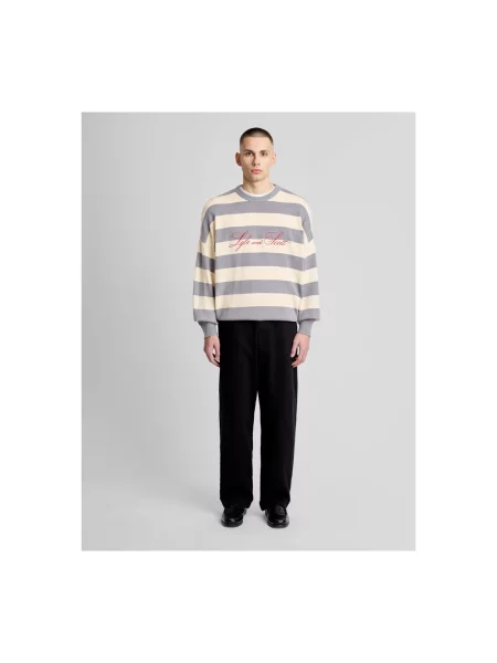 Sweter Lyle & Scott w paski z paskiem szary