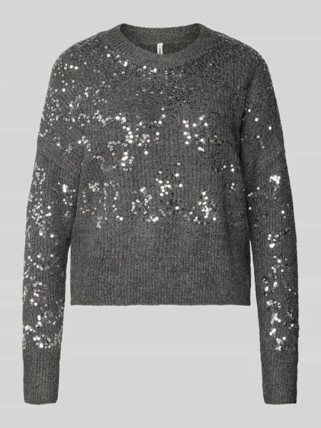 Sweter z dzianiny o kroju relaxed fit z cekinowym obszyciem model ‘LALTA’ Only
