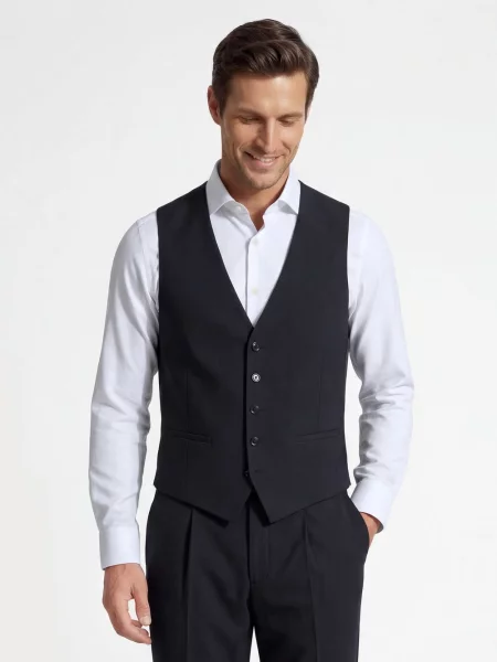 Finshley & Harding London modułowa kamizelka garniturowa Wesdon Mężczyźni Slim Fit Sztuczne włókno 42 niebieski