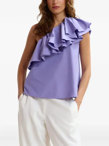 Bluză Essentiel Antwerp cu volane cu un umăr gol violet