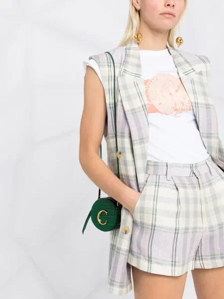 Lniane szorty Isabel Marant Etoile w kratkę fioletowe
