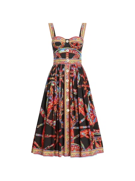 Lung rochie Dolce & Gabbana cu imagine din poplin negru