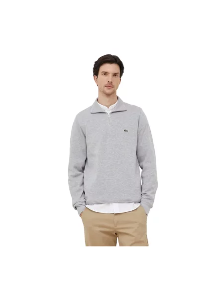 Lniana bluza Lacoste ze stójką szara