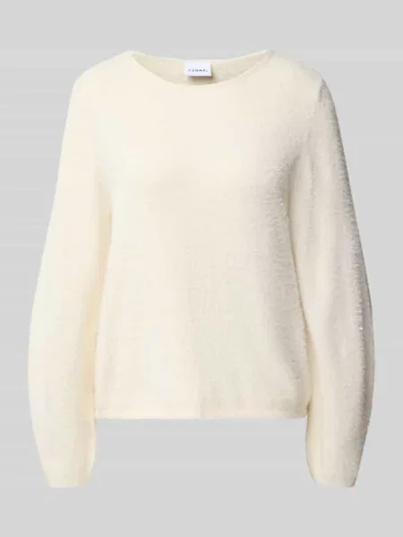 Sweter z dzianiny z okrągłym dekoltem Comma biały