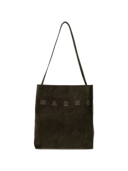Geantă shopper Marni cu broderie din piele de căprioară verde