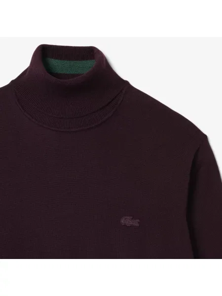 Lacoste Sweter Z Wełny Merino Z Golfem brązowy