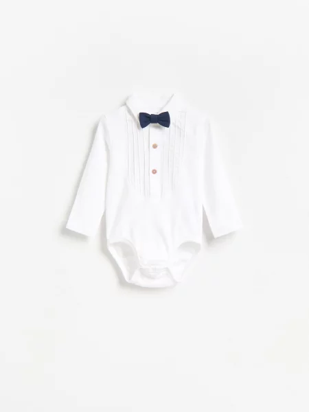 Reserved Body elegant cu papion alb