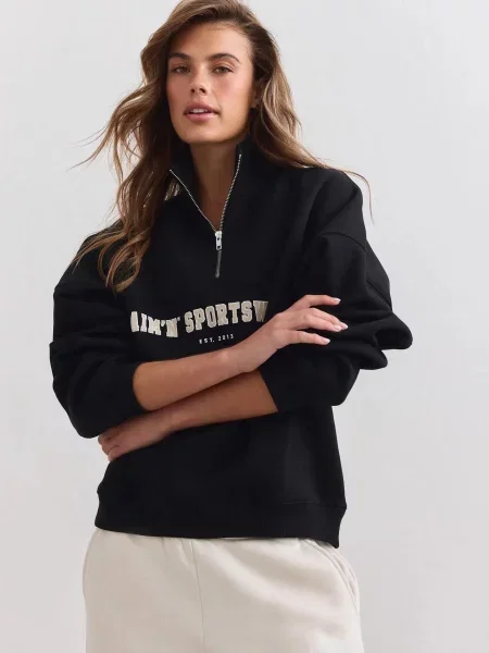 Bluza dresowa z półzamkiem drapana luźna Varsity czarny