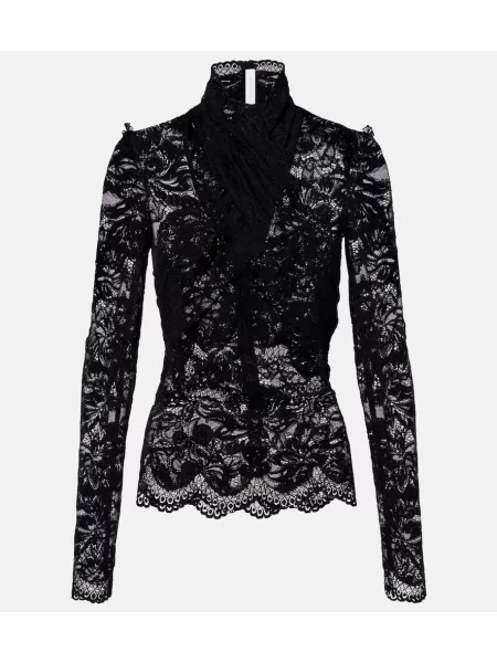 Top Rabanne cu model floral din dantelă negru