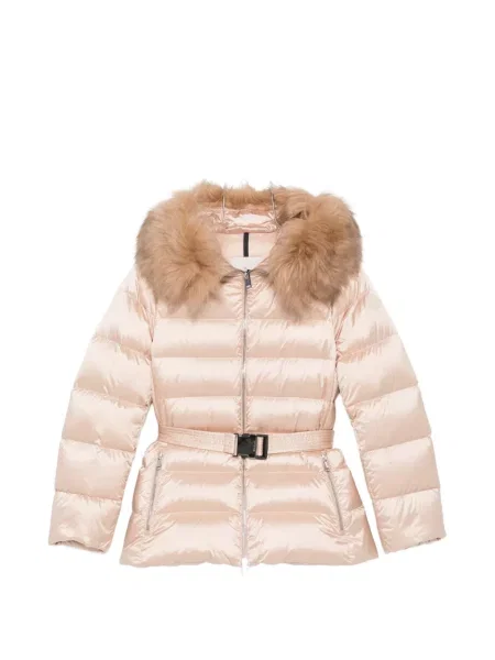 Cu centură geacă Moncler cu blană roz