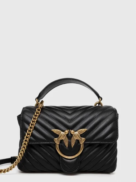 Pinko crossbody torbica usnjena črna