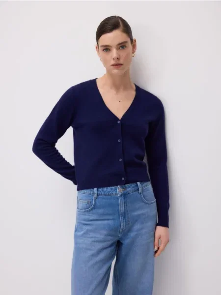 Reserved Вовняний кардиган темно-синій синій