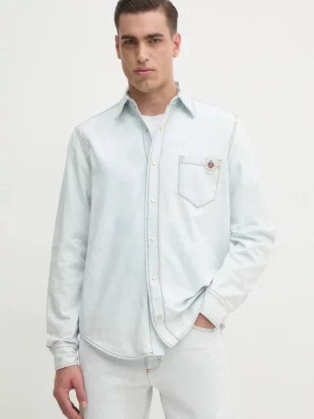 Bally cămașă din denim bărbați cu guler clasic regular albastru