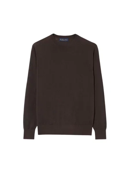 Sweter Brooks Brothers z kaszmiru z okrągłym dekoltem brązowy