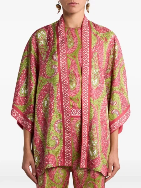 Geacă Etro de mătase cu model paisley roz