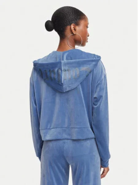 Juicy Couture dukserica na zakopčavanje sa kapuljačom ženska od velura OLD GOTHIC ICCLE plava