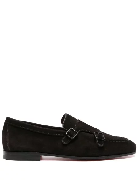 Pantofi loafer Santoni din piele cu cataramă maro
