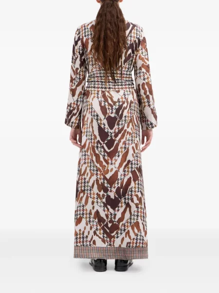 Sukienka maxi Pierre Louis Mascia z nadrukiem w pepitkę garniturowa brązowa