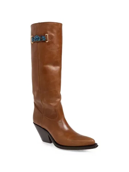 Botine Chloé cu broderie din piele maro