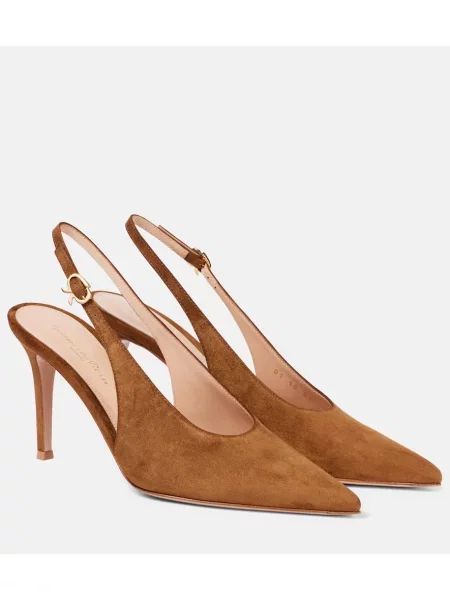 Pantofi cu toc Gianvito Rossi din piele de căprioară slingback maro