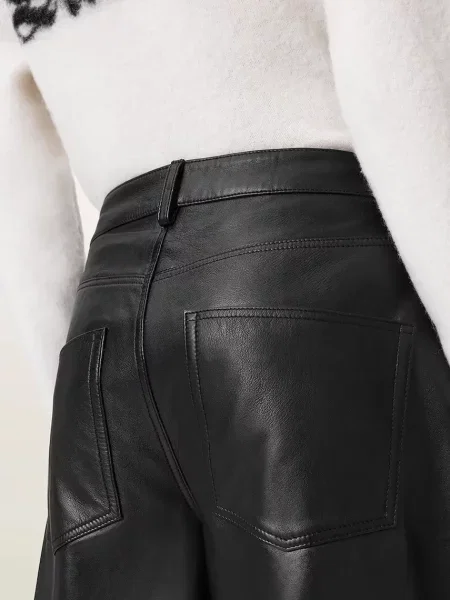 Кожаные брюки Allsaints с высокой посадкой черные