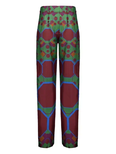 Pantaloni Paula cu imagine cu imprimeu geometric verde