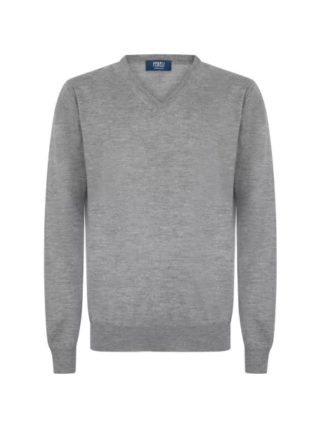 Tricou Fedeli tricotate cu decolteu în V gri