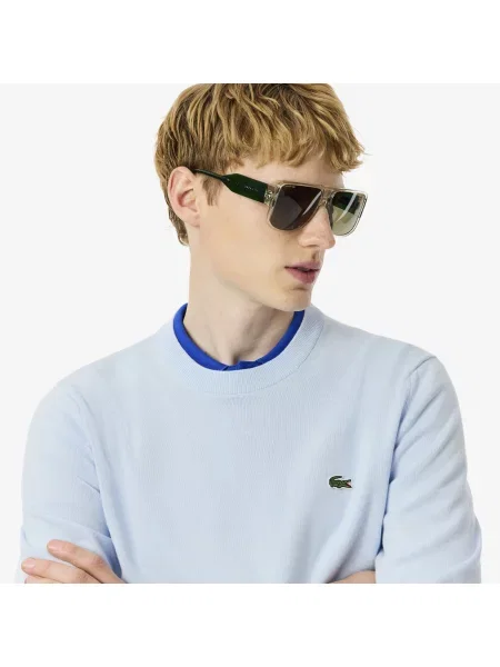 Lacoste Jednokolorowy Sweter Z Okrągłym Dekoltem niebieski