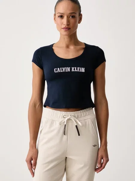 Calvin Klein Jeans majica ženska od pamuka s elastanom plava