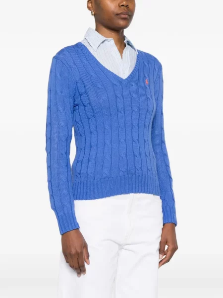 Яке Polo Ralph Lauren на райета с V-образно деколте синьо