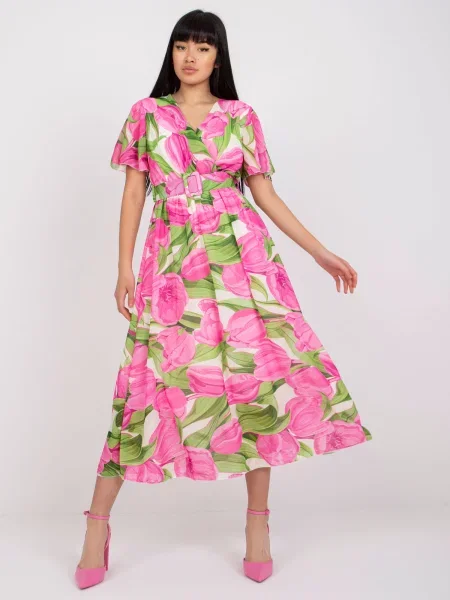 Rochie Fashionhunters cu model floral de costum roz