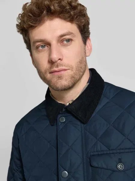 Kurtka pikowana o kroju regular fit z kołnierzykiem w kontrastowym kolorze model HORNBY' Barbour granatowa