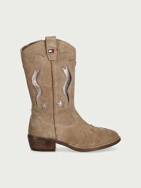 Tommy Hilfiger cizme cowboy pentru copii din piele întoarsă bej