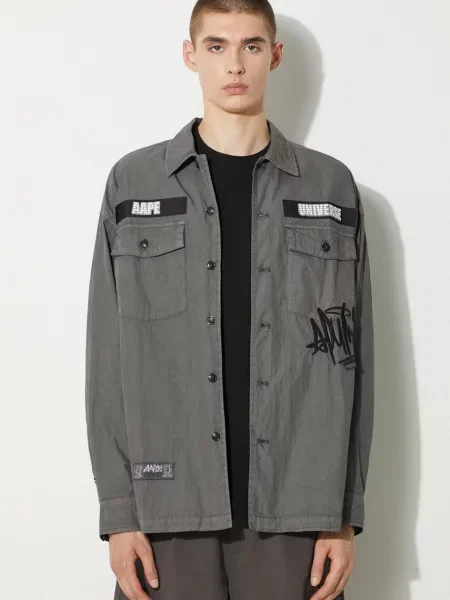 AAPE camasa barbati cu guler clasic regular gri