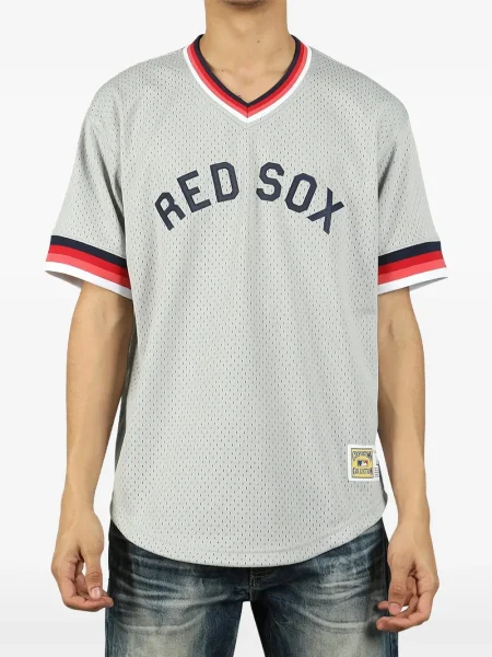 Košile Mitchell & Ness s výstřihem do v jersey šedá