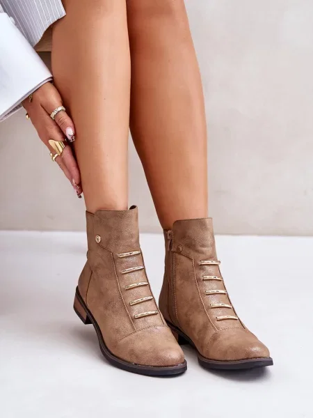 Cizme scurte Boto fără toc auriu