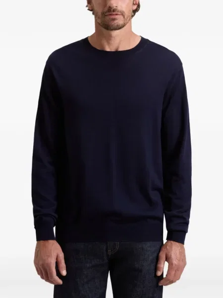Вълнен пуловер Woolrich с кръгло деколте синьо
