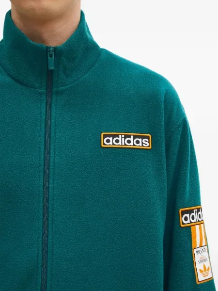 Pantaloni Adidas cu dungi cu broderie din fleece negru