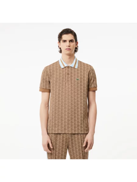 Lacoste Koszulka Polo Classic Fit Z Kołnierzykiem Kontrastowym I Motywem Monogramu brązowa