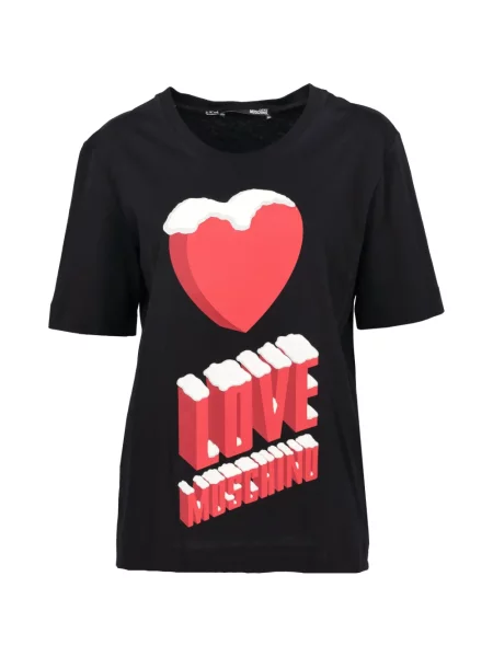 Тениска Love Moschino с принт със сърца черно