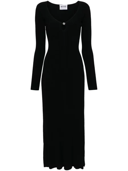 Dzianinowa sukienka jeansowa Moschino Jeans garniturowa prążkowana czarna