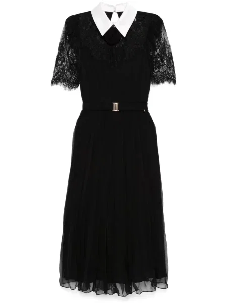 Rochie midi Nissa de mătase până la genunchi de costum negru