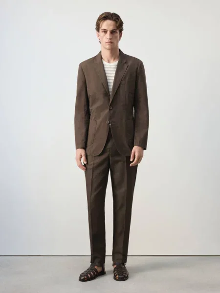 Marynarka slim fit z mieszanki bawełny i lyocellu Mężczyzna 48 MANGO MAN brązowy