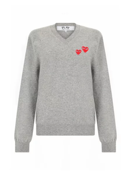 Pulover Comme Des Garcons Play cu decolteu în V cu motiv cu inimi gri