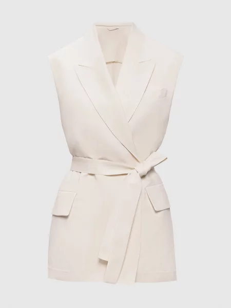 Жилет кольору айворі на запах з льоном Brunello Cucinelli бежевий