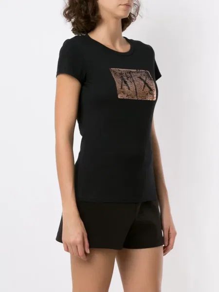 Tričko Armani Exchange s flitry s kulatým výstřihem
