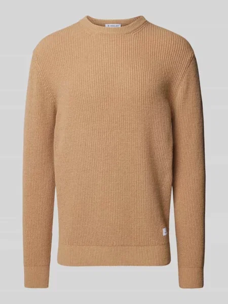 Sweter z wełny z naszywką z logo Manuel Ritz beżowy
