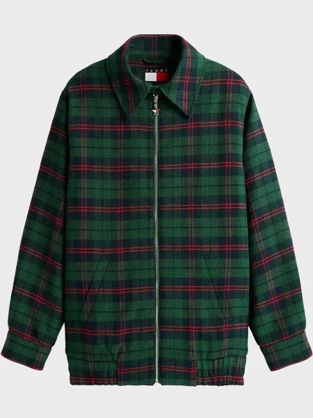 Картата утеплена джинсова куртка Tommy Jeans зелена