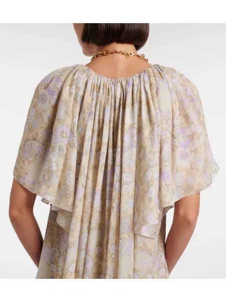 Rochie Chloé de mătase cu model floral cu volane